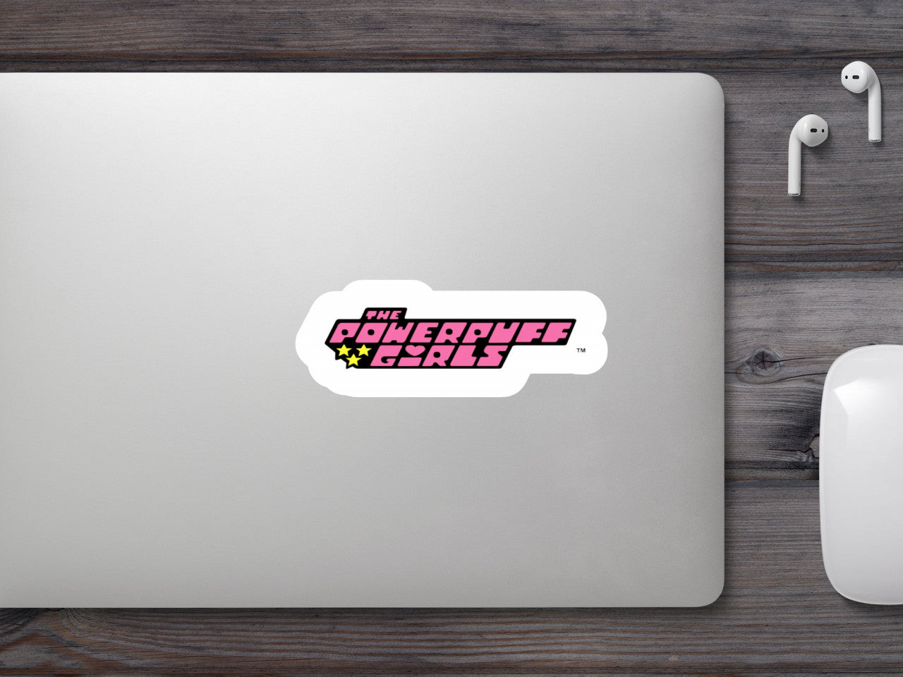 Set 4 bucati, Sticker decorativ, Logo The Powerpuff Girls cu stelute, Rezistent la apa, NO9922, 10 cm, Multicolor