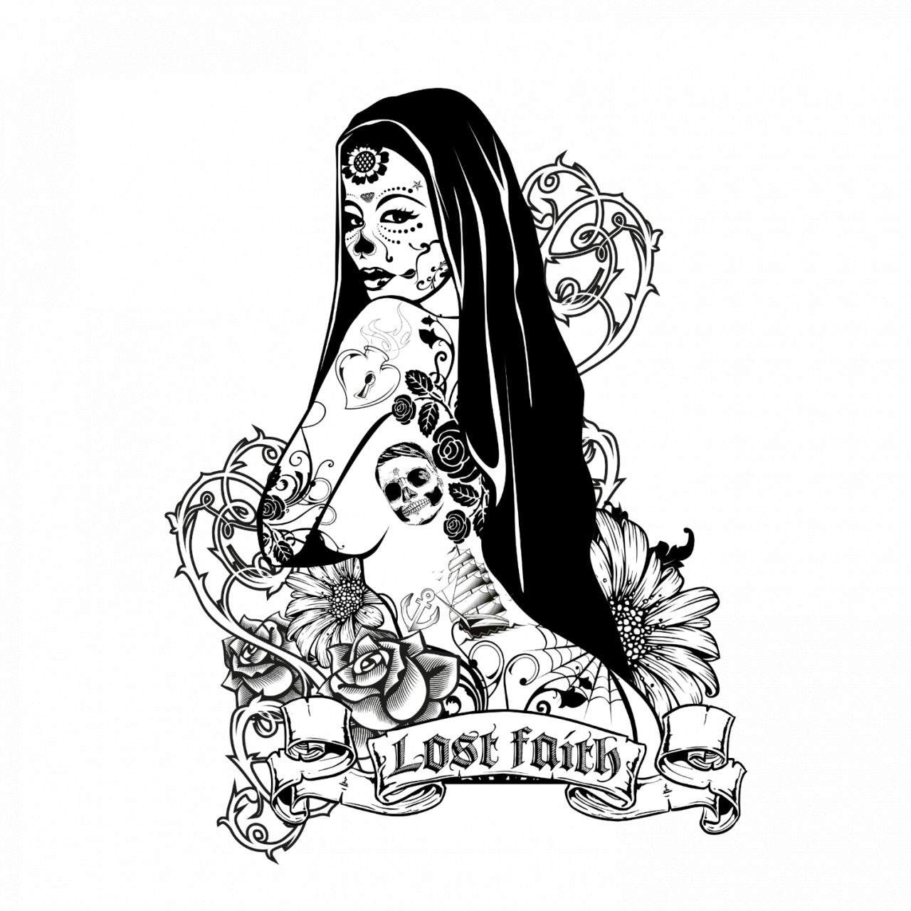 Set 4 bucati, Sticker decorativ, Lost faith, Rezistent la apa, NO9927, 10 cm, Multicolor