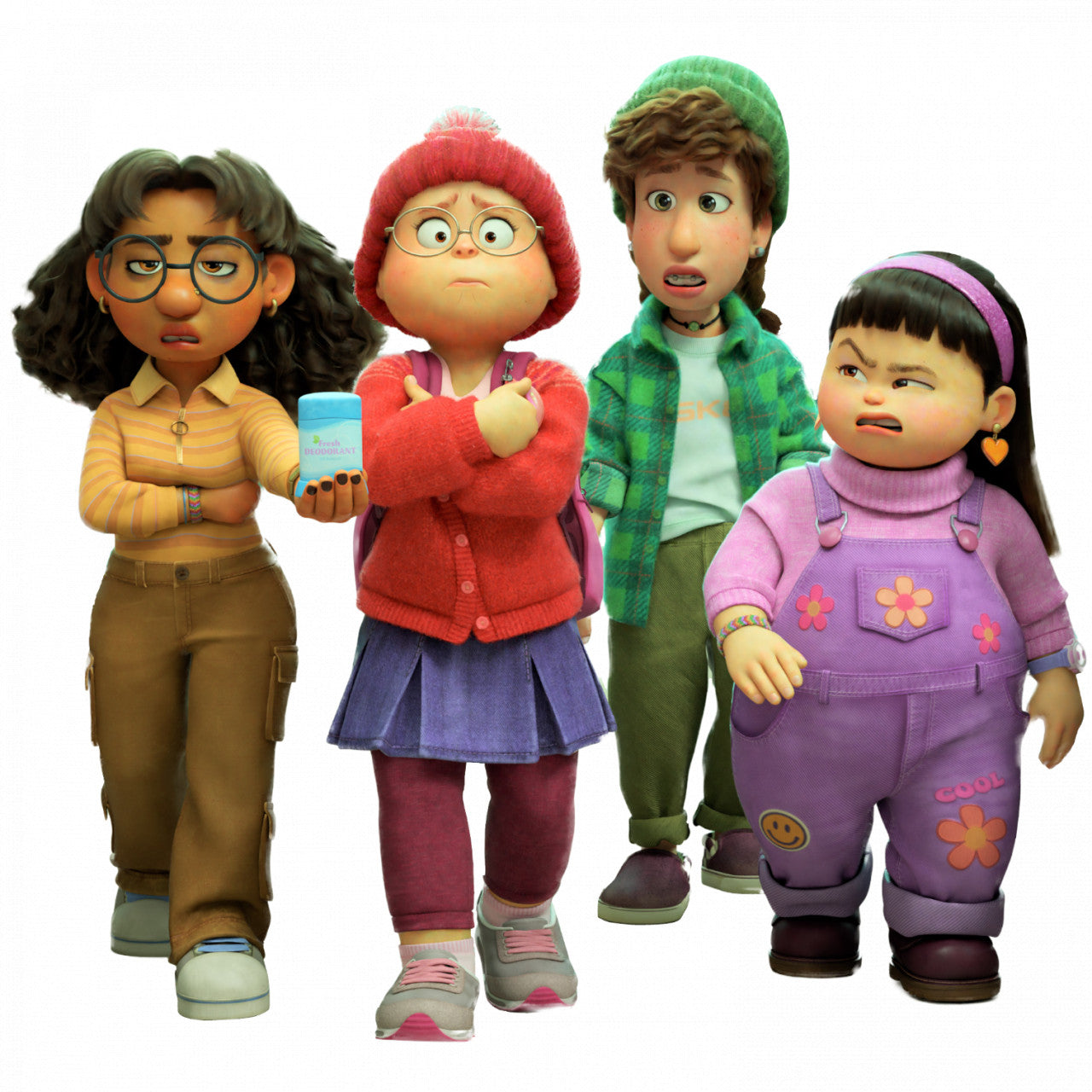 Set 4 bucati, Sticker decorativ, Mei, Miriam, Abby And Priya Trio la plimbare Turning Red, Rezistent la apa, NO10022, 10 cm, Multicolor