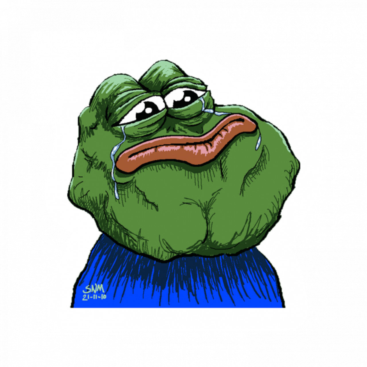 Set 4 bucati, Sticker decorativ, Meme Pepe the Frog fata suparata cu lacrimi, Rezistent la apa, NO10046, 10 cm, Multicolor