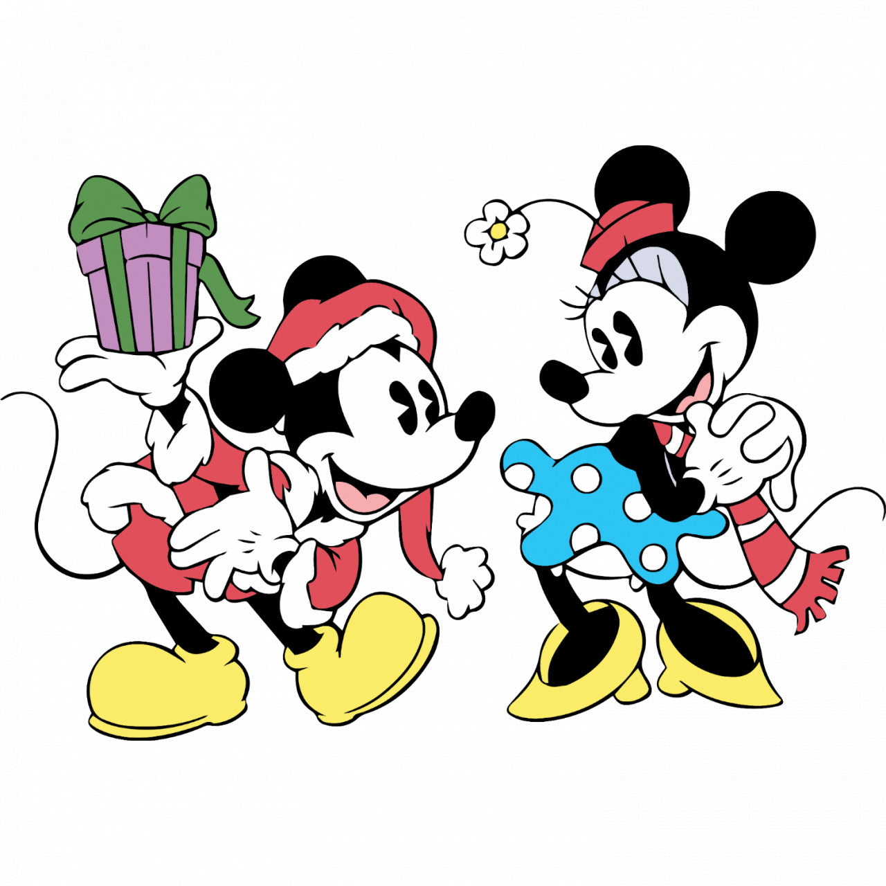 Set 4 bucati, Sticker decorativ, Mickey ii aduce un cadou lui Minnie, Rezistent la apa, NO8096, 10 cm, Multicolor