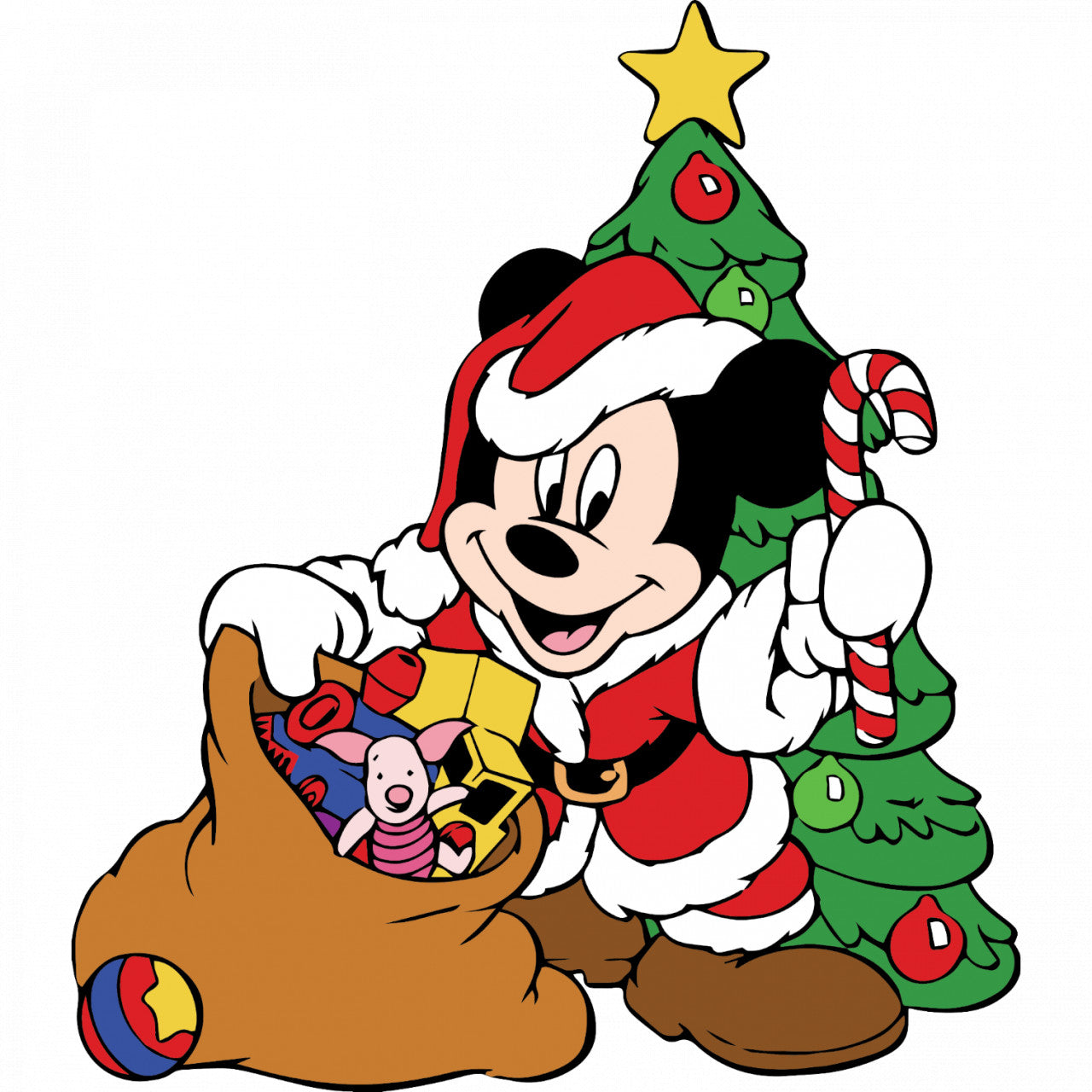 Set 4 bucati, Sticker decorativ, Mickey Mouse cu cadouri de craciun, Rezistent la apa, NO8102, 10 cm, Multicolor