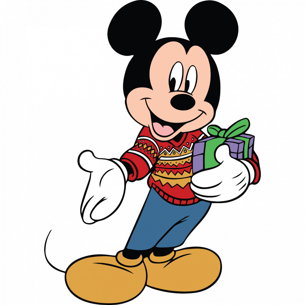 Set 4 bucati, Sticker decorativ, Mickey Mouse iti ofera un cadou, Rezistent la apa, NO8114, 10 cm, Multicolor