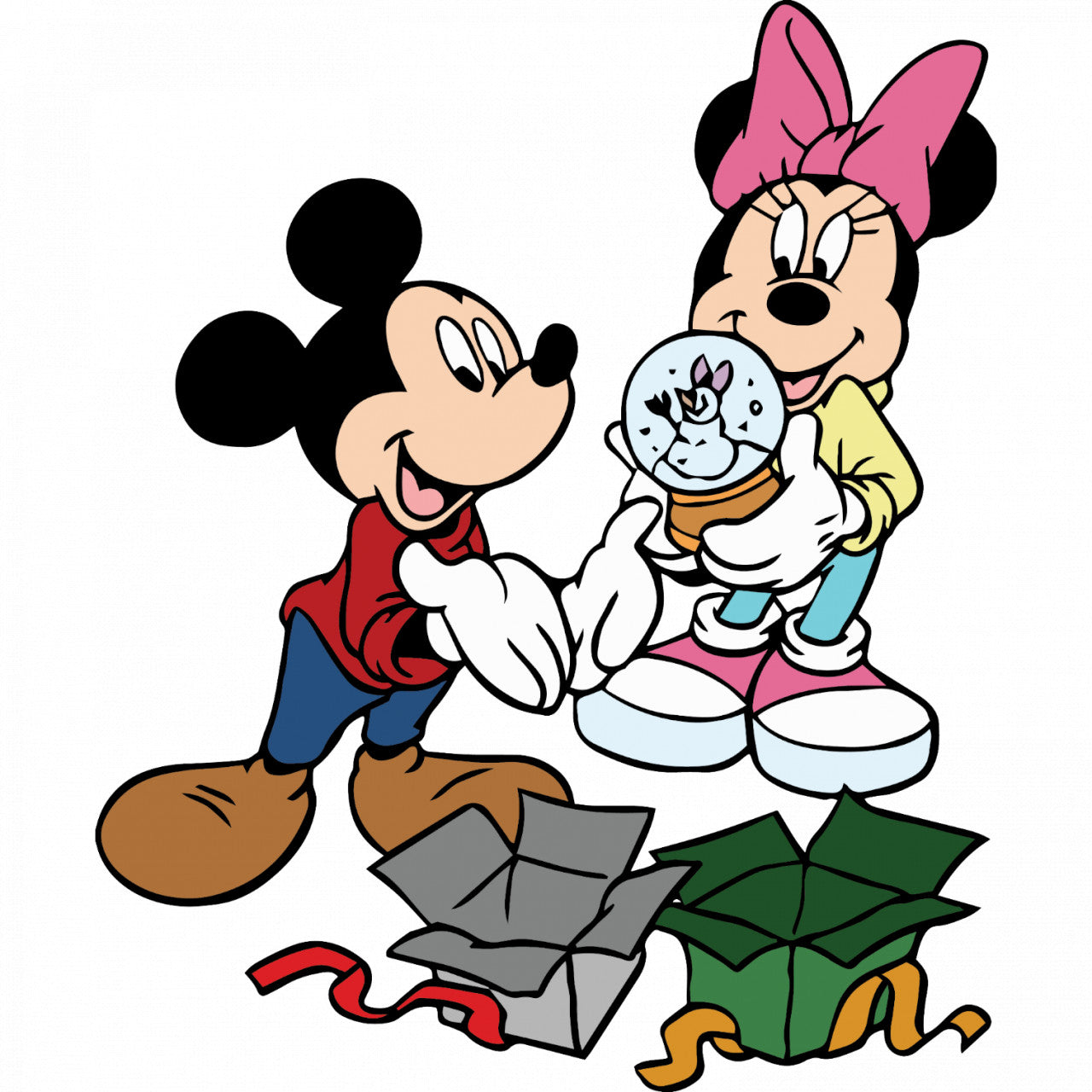 Set 4 bucati, Sticker decorativ, Mickey Mouse ofera un cadou, Rezistent la apa, NO8117, 10 cm, Multicolor