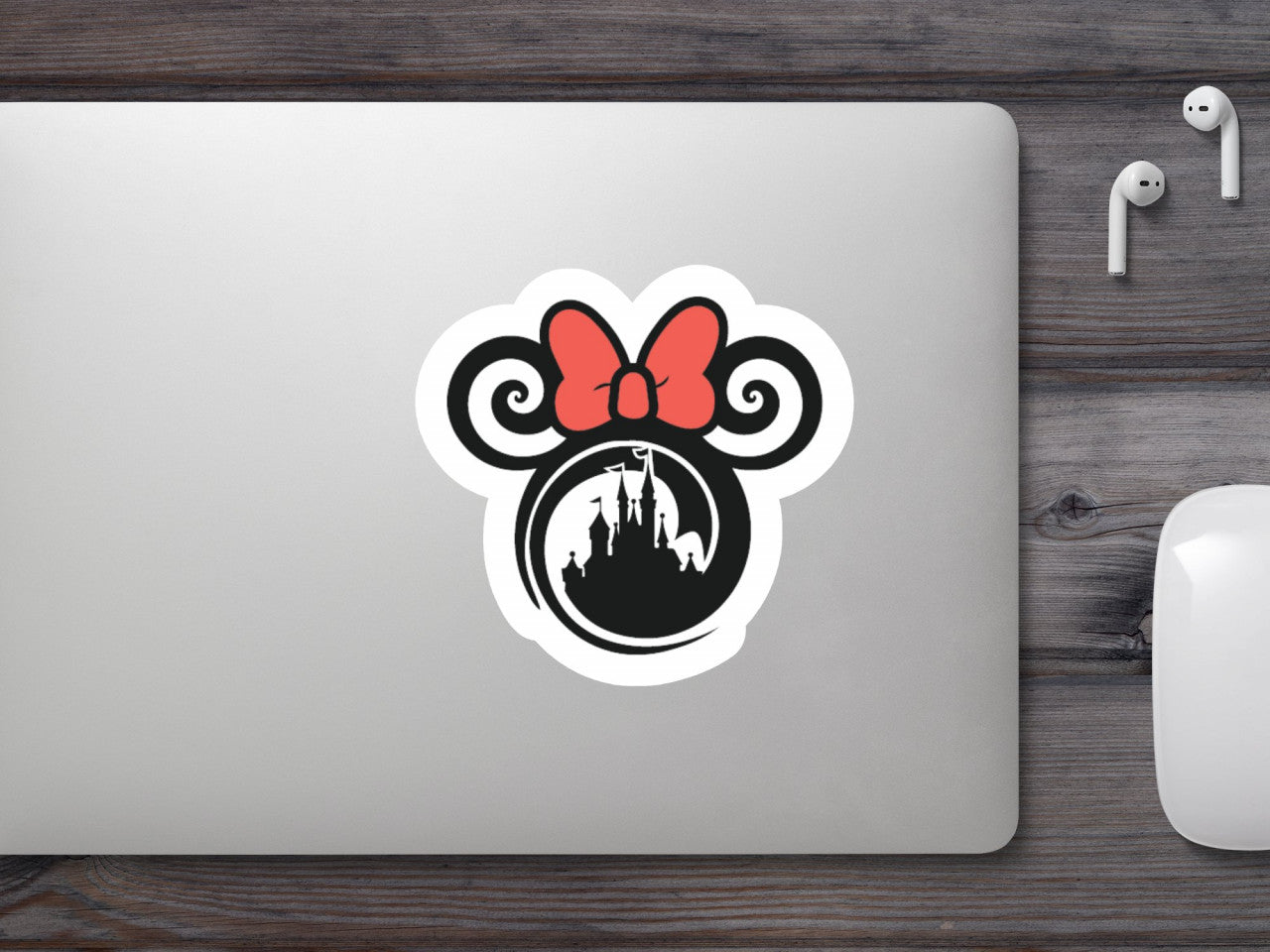 Set 4 bucati, Sticker decorativ, Minnie si castelul Disney, Rezistent la apa, NO8156, 10 cm, Multicolor