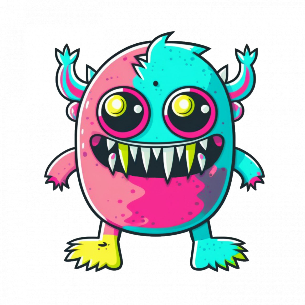 Set 4 bucati, Sticker decorativ, Monstrul Dinte de lapte, Rezistent la apa, NO8180, 10 cm, Multicolor