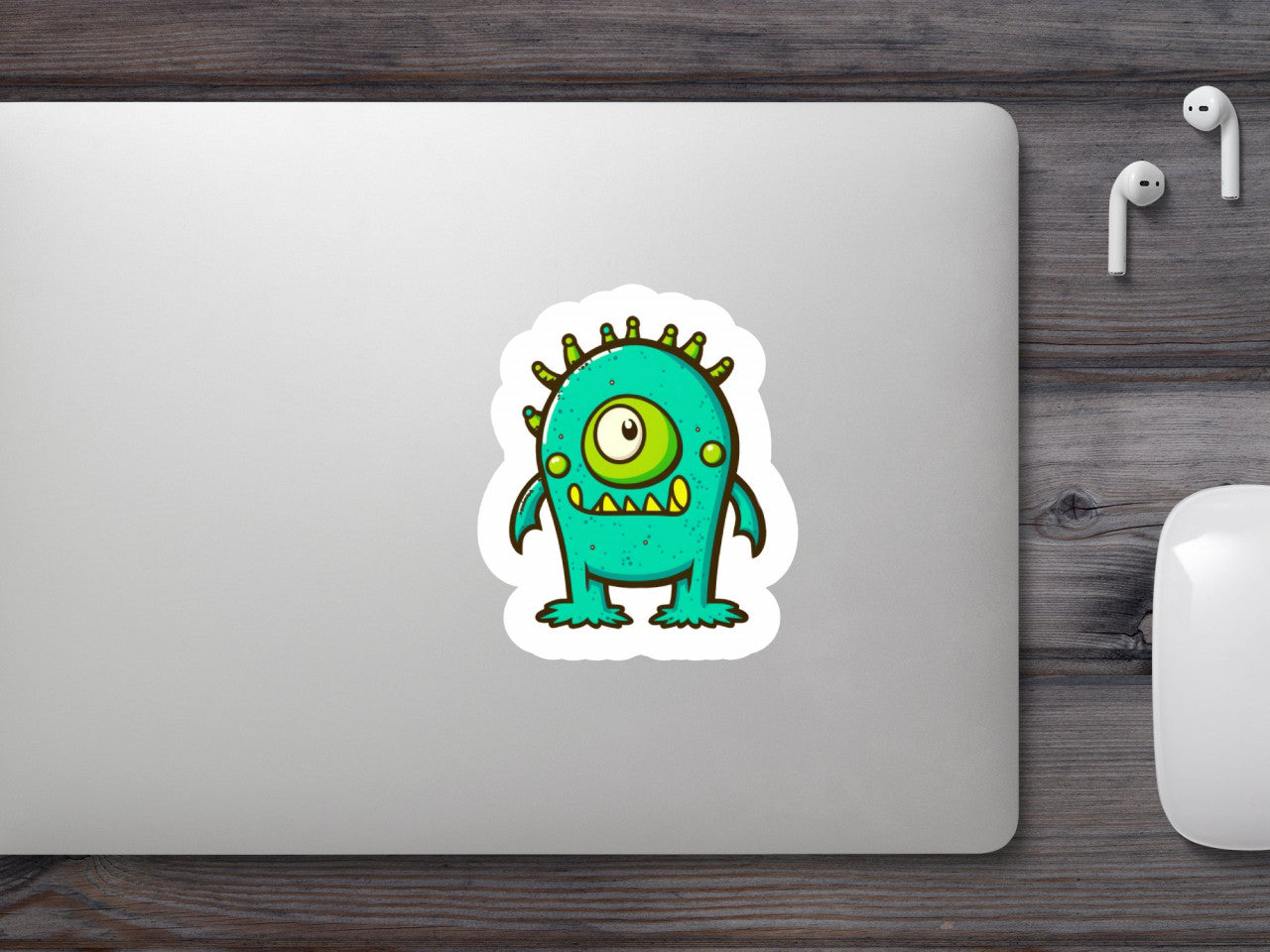 Set 4 bucati, Sticker decorativ, Monstrul verde si ochios, Rezistent la apa, NO8184, 10 cm, Multicolor
