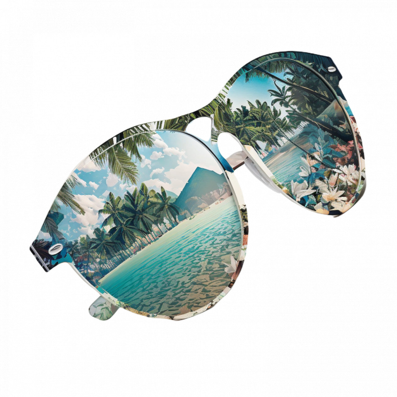 Set 4 bucati, Sticker decorativ, Ochelari de soare cu peisaj exotic, Rezistent la apa, NO8271, 10 cm, Multicolor