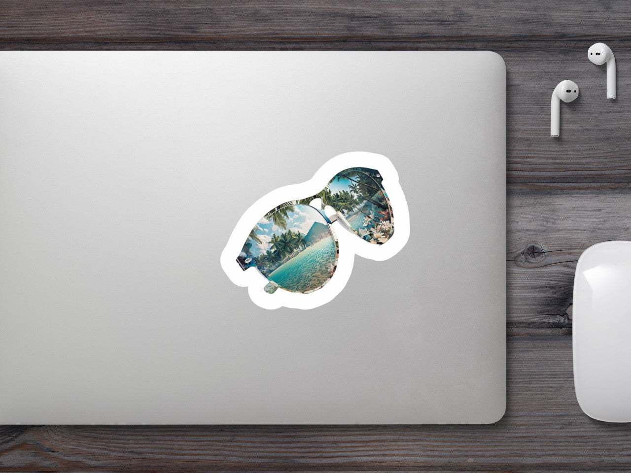 Set 4 bucati, Sticker decorativ, Ochelari de soare cu peisaj exotic, Rezistent la apa, NO8271, 10 cm, Multicolor