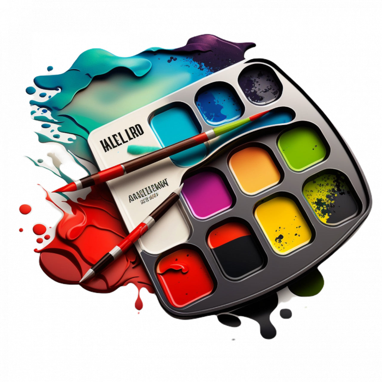 Set 4 bucati, Sticker decorativ, Paleta de pictura cu doua pensule, Rezistent la apa, NO10096, 10 cm, Multicolor