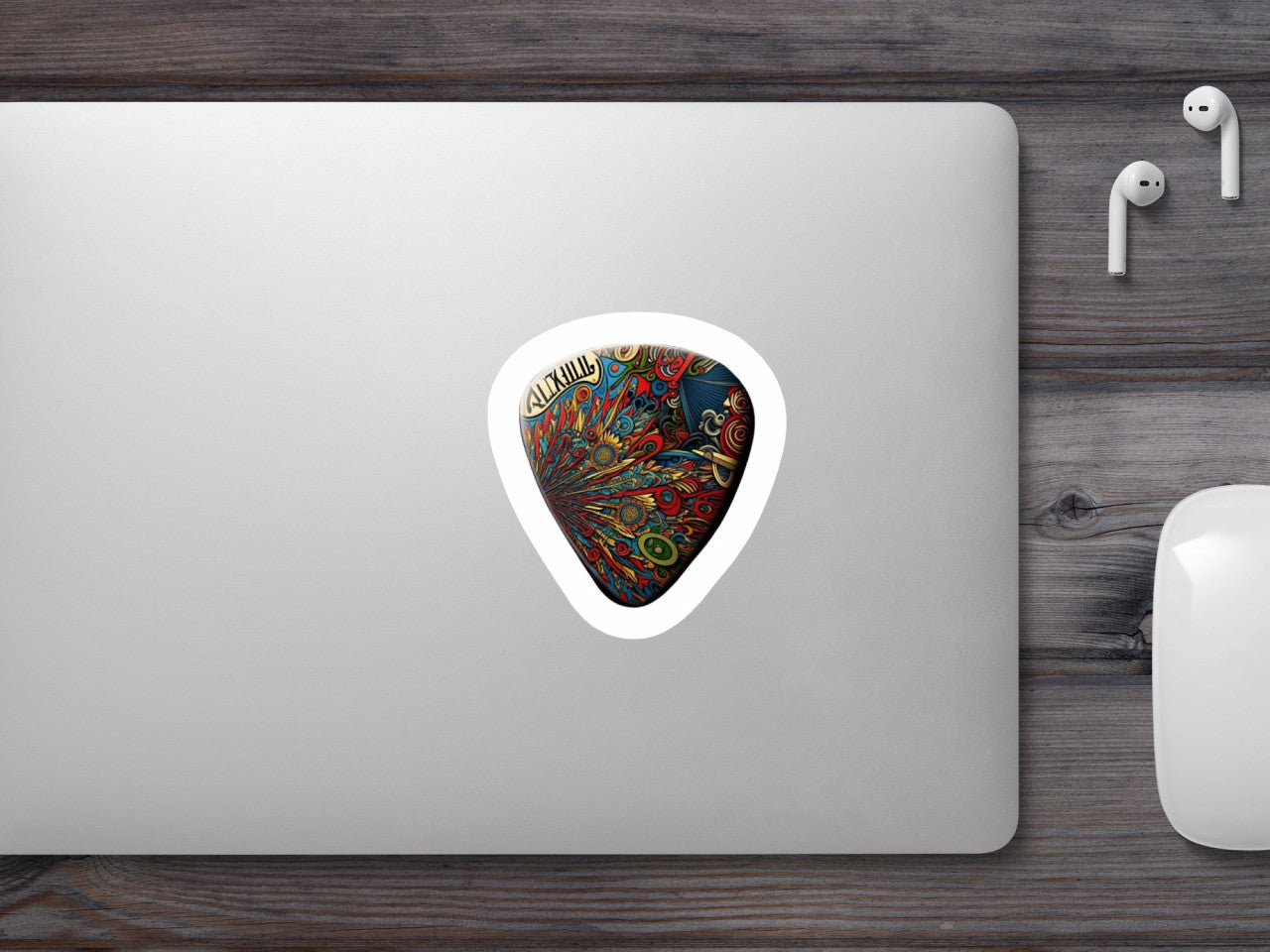 Set 4 bucati, Sticker decorativ, Pana pentru chitara, Rezistent la apa, NO10102, 10 cm, Multicolor