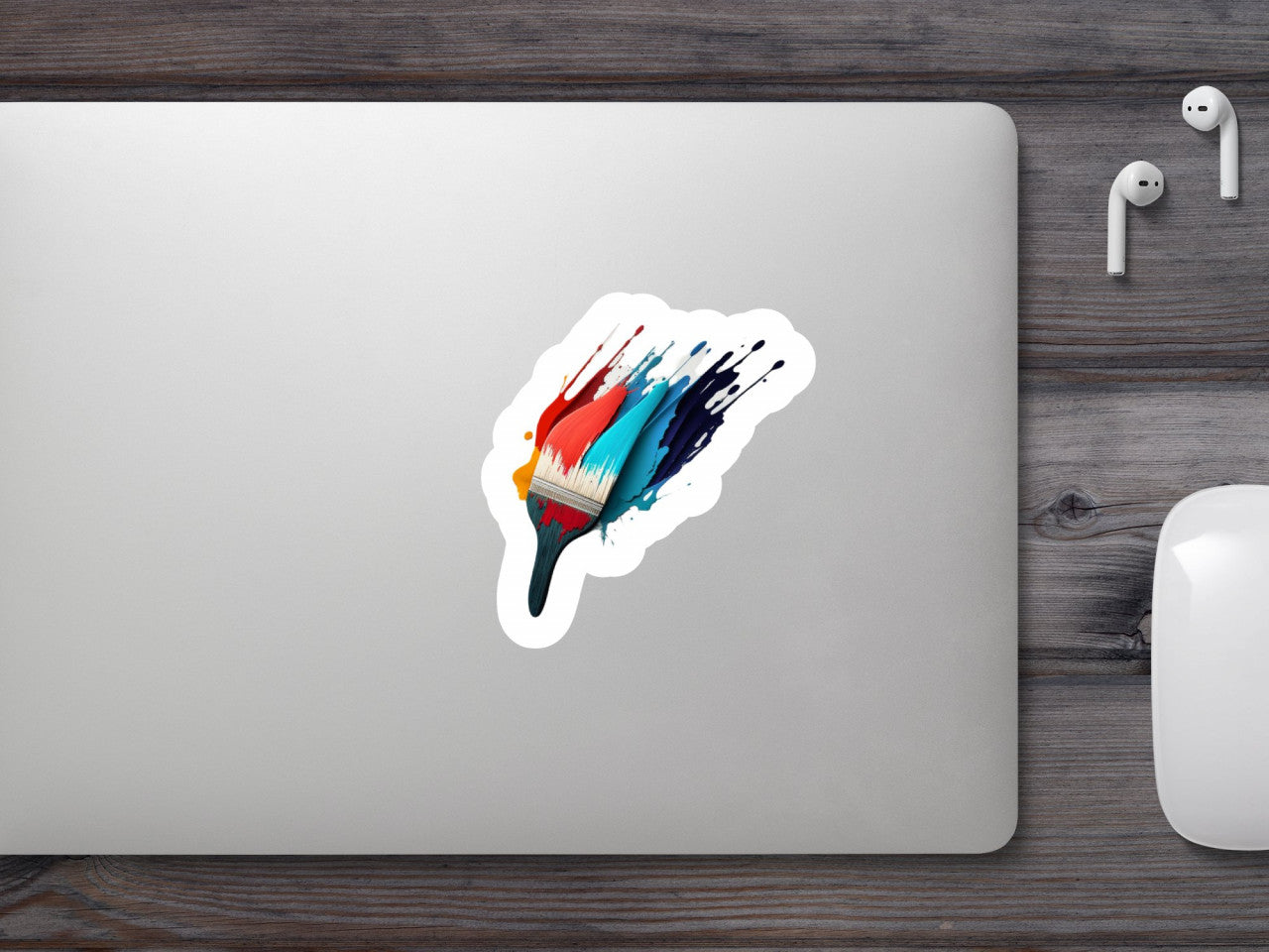 Set 4 bucati, Sticker decorativ, Pensula cu vopsele pastel, Rezistent la apa, NO10141, 10 cm, Multicolor