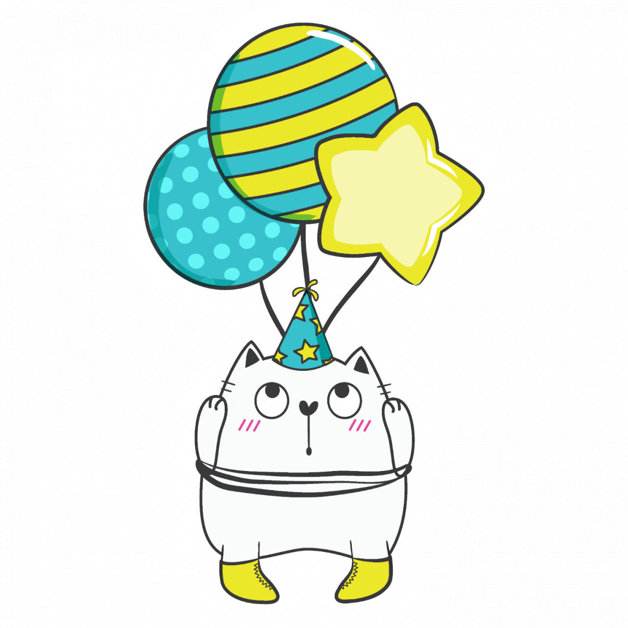 Set 4 bucati, Sticker decorativ, Pisica cu baloane, Rezistent la apa, NO10185, 10 cm, Multicolor