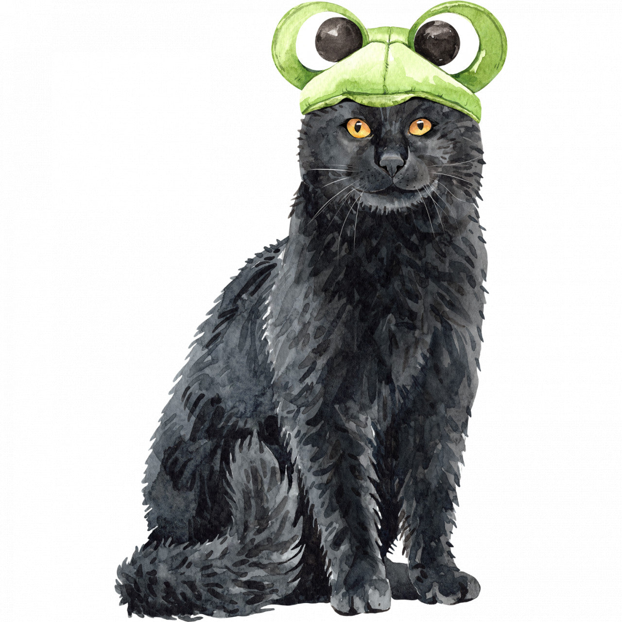 Set 4 bucati, Sticker decorativ, Pisica cu broasca pe cap, Rezistent la apa, NO10187, 10 cm, Multicolor