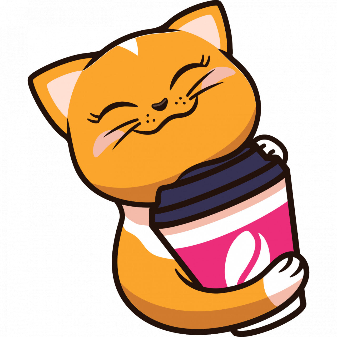 Set 4 bucati, Sticker decorativ, Pisica cu cafea, Rezistent la apa, NO10189, 10 cm, Multicolor