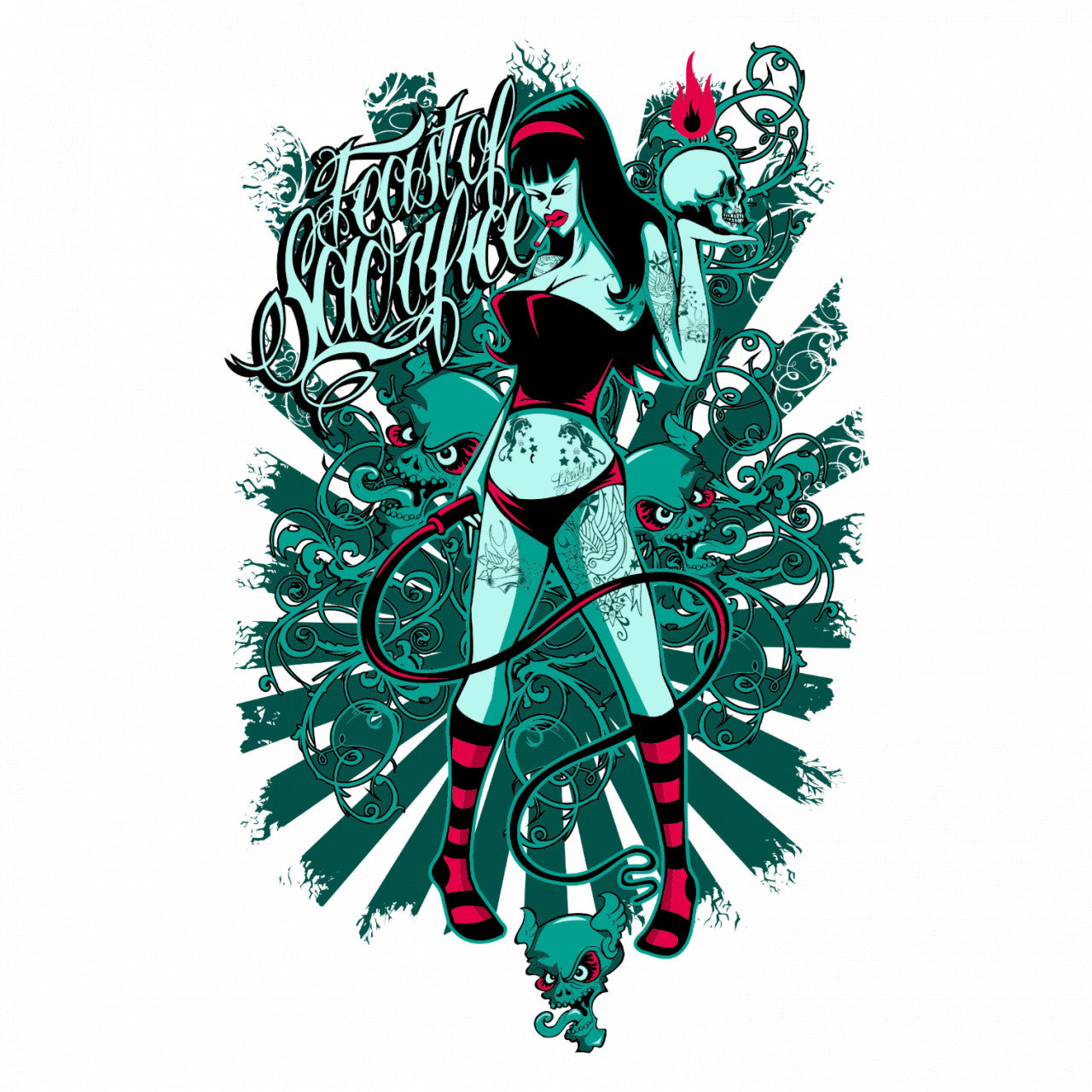 Set 4 bucati, Sticker decorativ, Pisica cu craniu dominanta, Rezistent la apa, NO10191, 10 cm, Multicolor