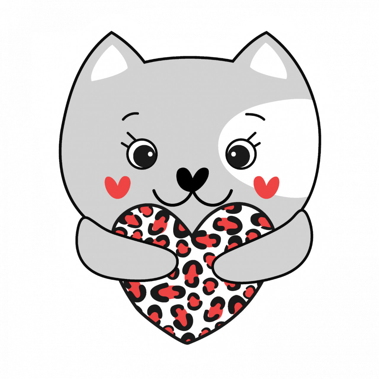 Set 4 bucati, Sticker decorativ, Pisica cu inimioare, Rezistent la apa, NO10194, 10 cm, Multicolor