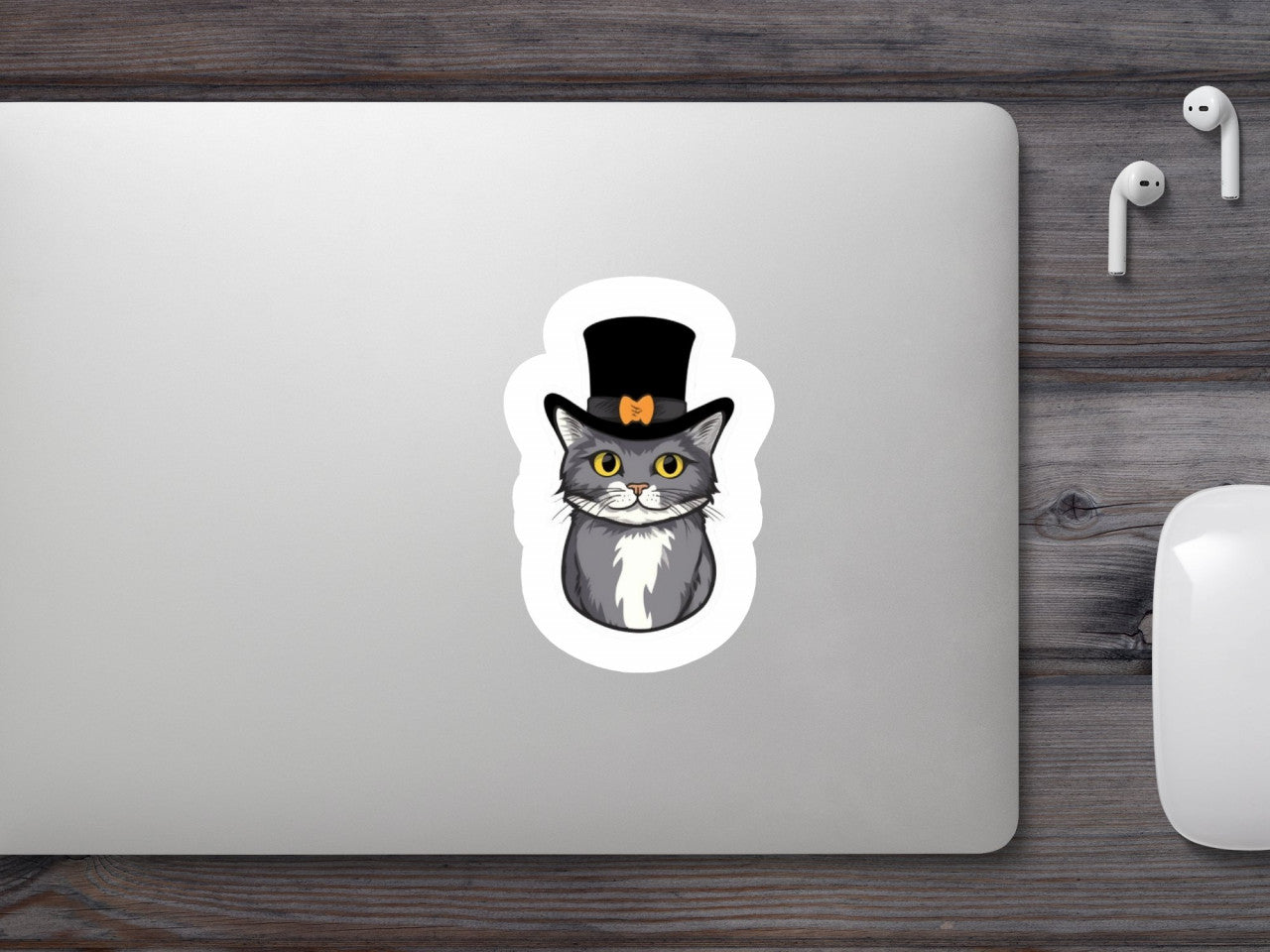 Set 4 bucati, Sticker decorativ, Pisica cu joben frumusica foc, Rezistent la apa, NO10195, 10 cm, Multicolor