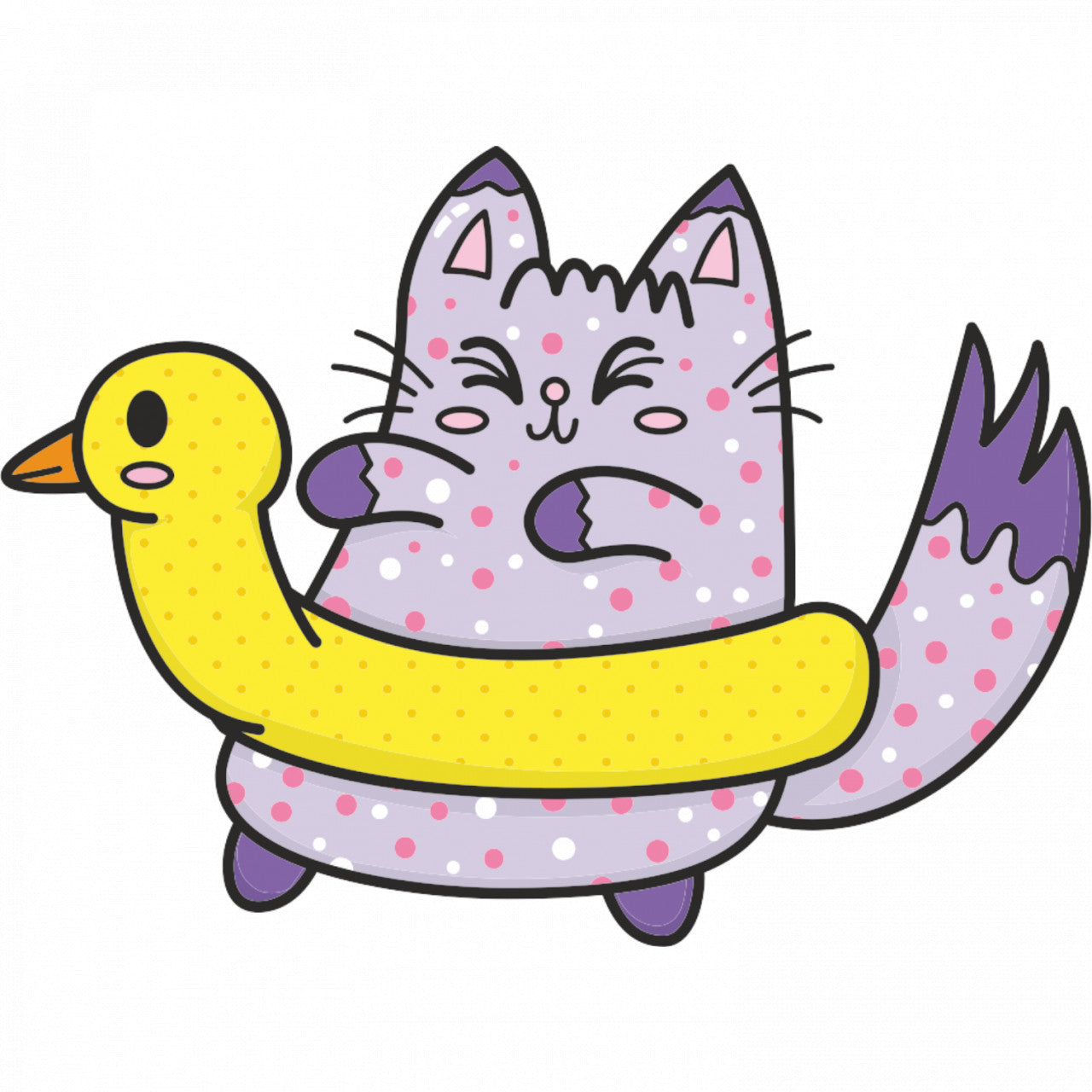 Set 4 bucati, Sticker decorativ, Pisica cu ratusca, Rezistent la apa, NO10200, 10 cm, Multicolor