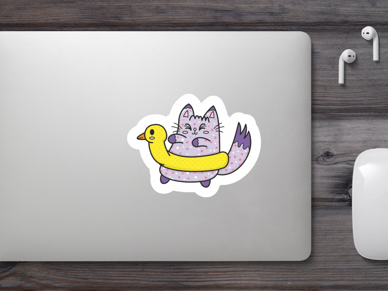 Set 4 bucati, Sticker decorativ, Pisica cu ratusca, Rezistent la apa, NO10200, 10 cm, Multicolor