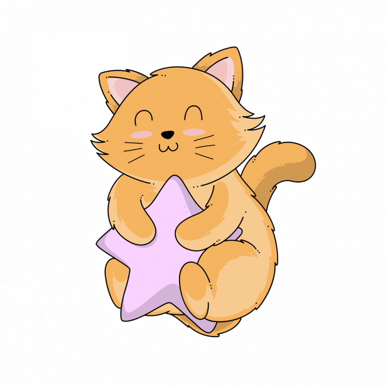 Set 4 bucati, Sticker decorativ, Pisica cu stea in brate, Rezistent la apa, NO10201, 10 cm, Multicolor