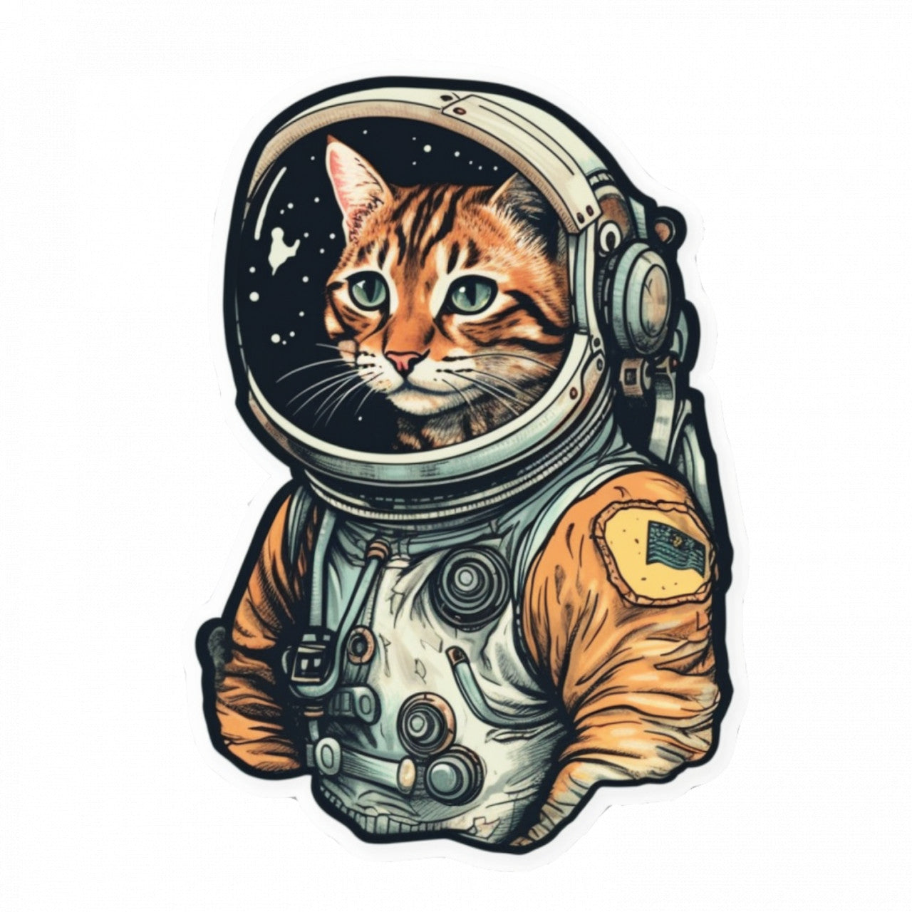 Set 4 bucati, Sticker decorativ, Pisica echipata in astronaut, Rezistent la apa, NO10214, 10 cm, Multicolor