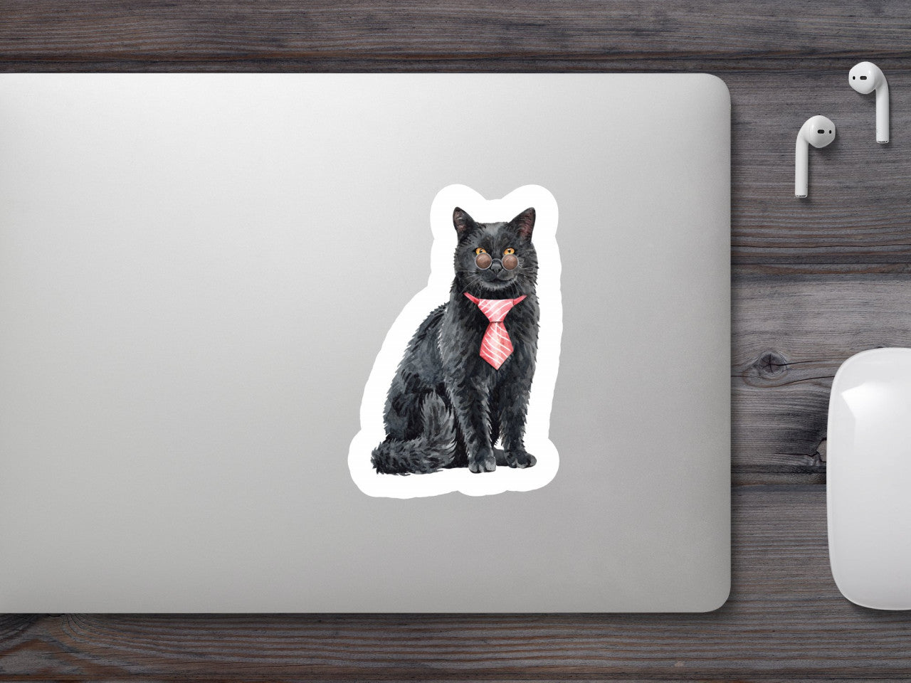 Set 4 bucati, Sticker decorativ, Pisica frumoasa care se uita peste ochelari, Rezistent la apa, NO10219, 10 cm, Multicolor