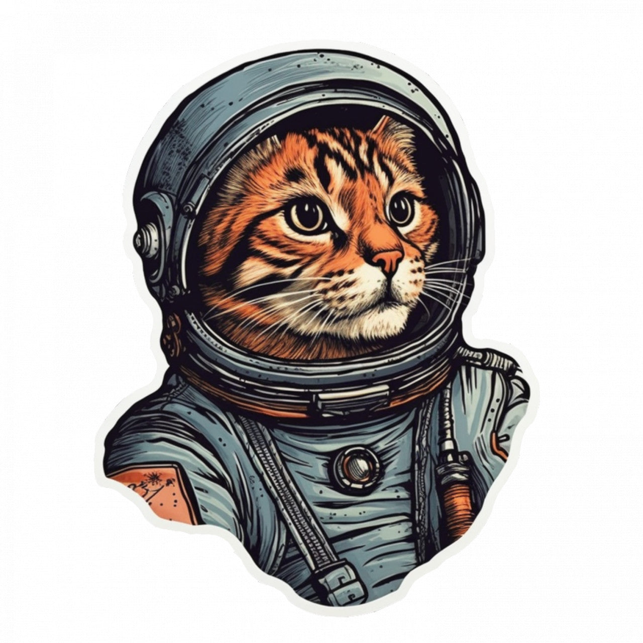 Set 4 bucati, Sticker decorativ, Pisica imbracata in astronaut, Rezistent la apa, NO10225, 10 cm, Multicolor