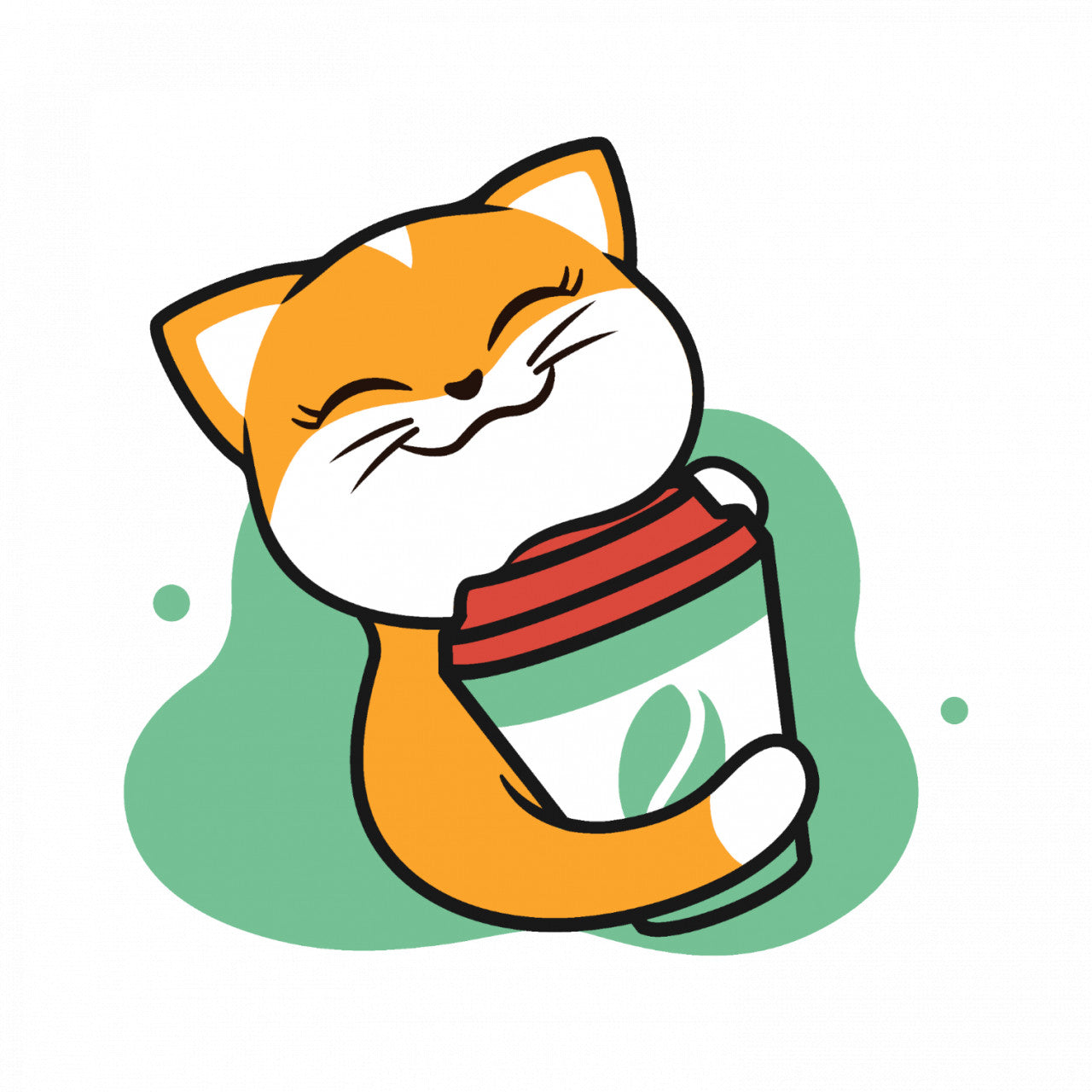 Set 4 bucati, Sticker decorativ, Pisica imbratisand cafeaua, Rezistent la apa, NO10226, 10 cm, Multicolor