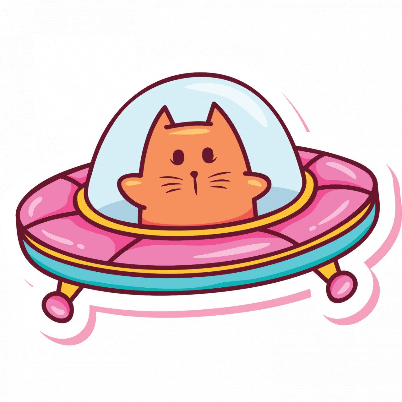 Set 4 bucati, Sticker decorativ, Pisica in nava spatiala, Rezistent la apa, NO10228, 10 cm, Multicolor