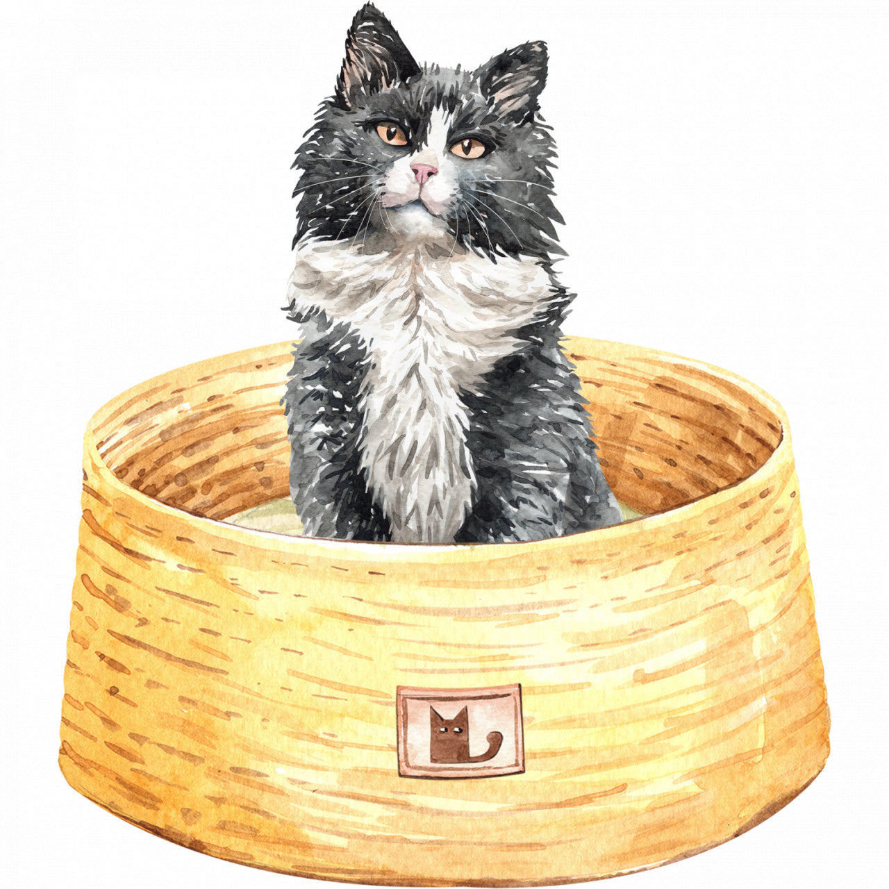 Set 4 bucati, Sticker decorativ, Pisica in patul ei, Rezistent la apa, NO10229, 10 cm, Multicolor