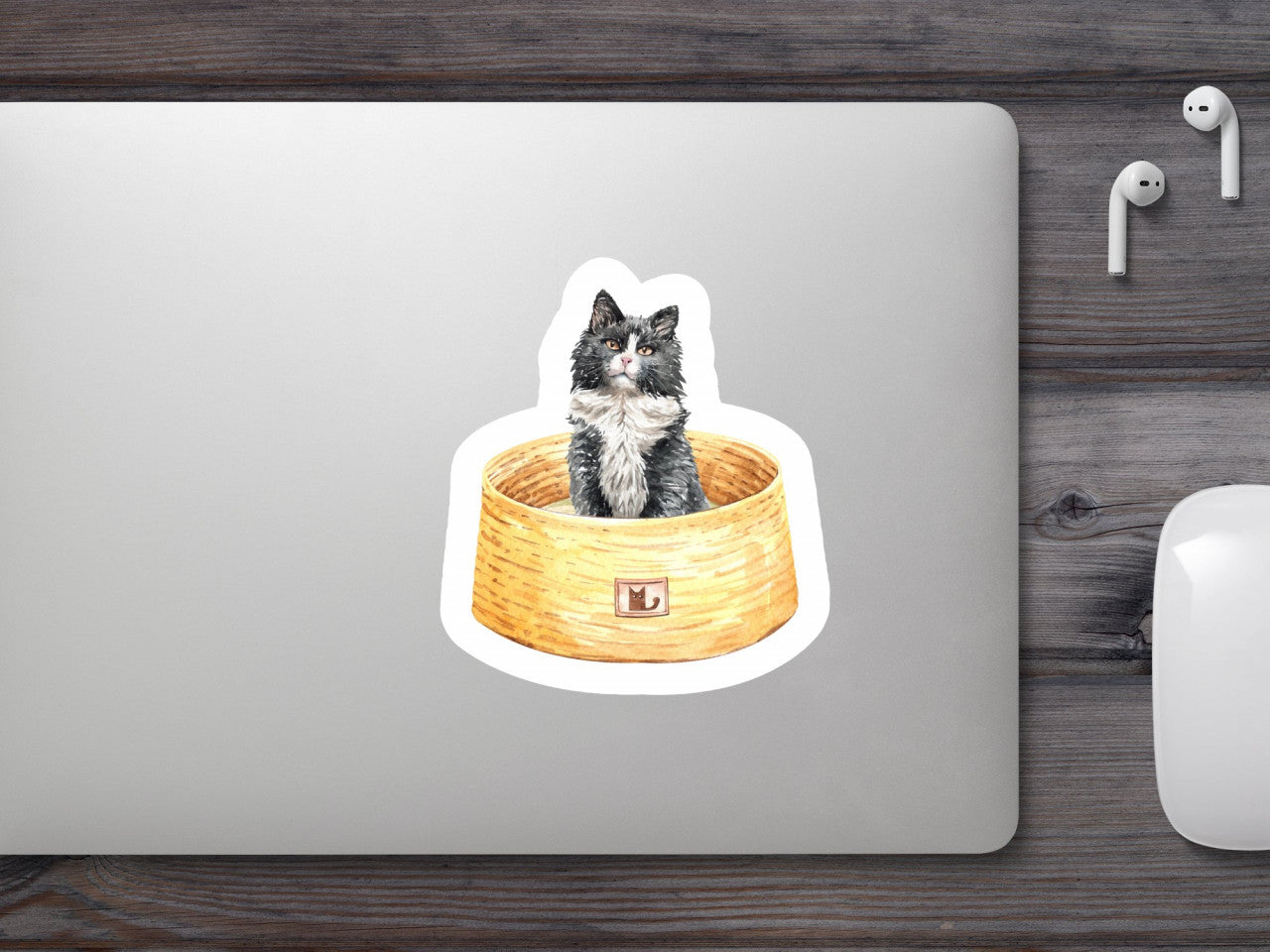 Set 4 bucati, Sticker decorativ, Pisica in patul ei, Rezistent la apa, NO10229, 10 cm, Multicolor