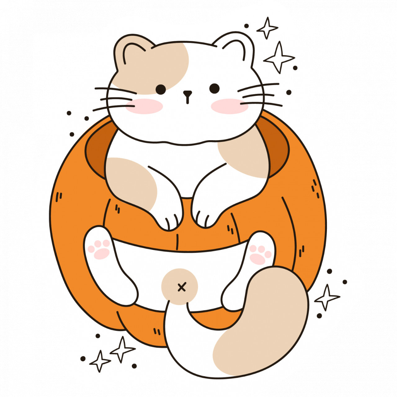 Set 4 bucati, Sticker decorativ, Pisica intr-un dovleac, Rezistent la apa, NO10233, 10 cm, Multicolor