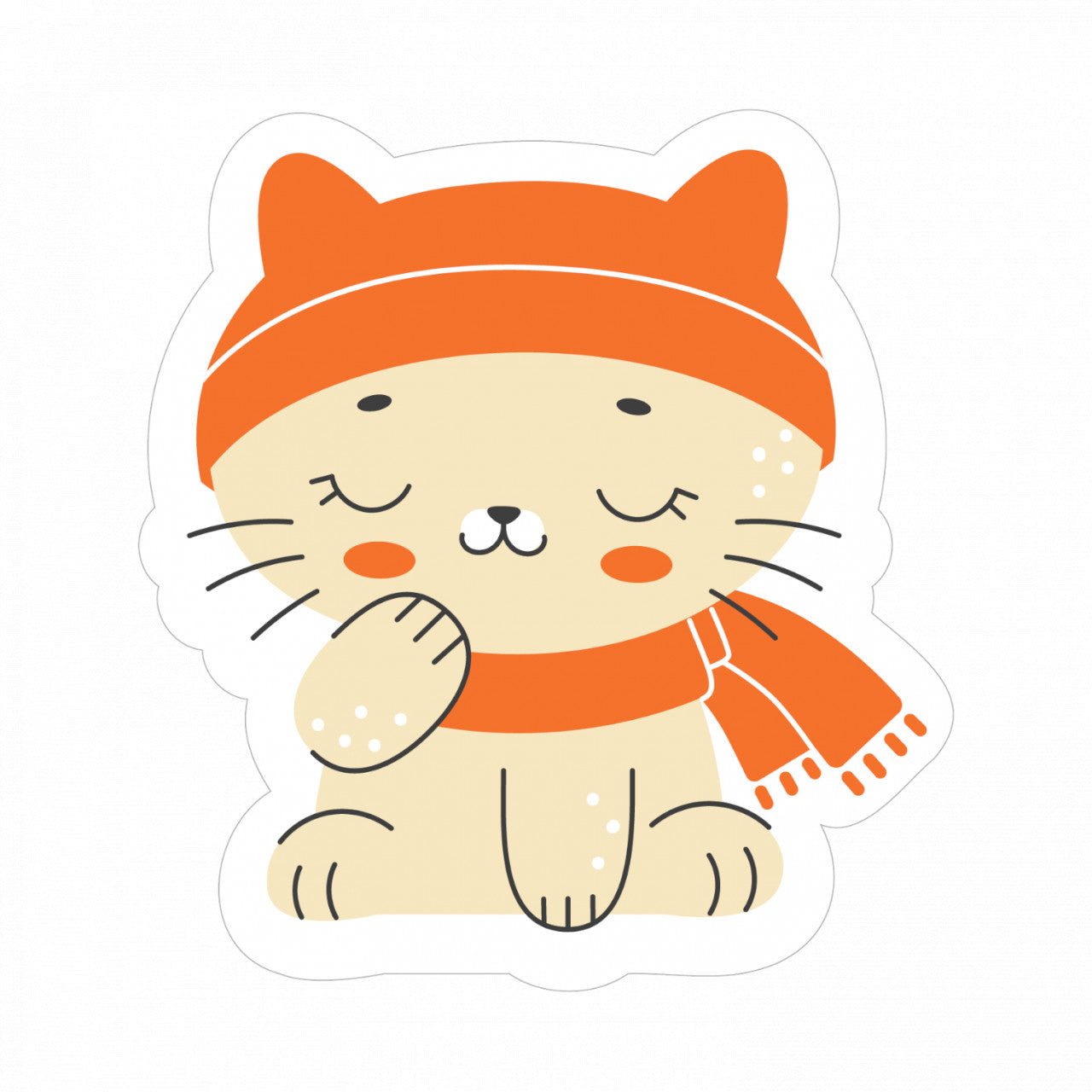 Set 4 bucati, Sticker decorativ, Pisica invelita cu fular, Rezistent la apa, NO10234, 10 cm, Multicolor