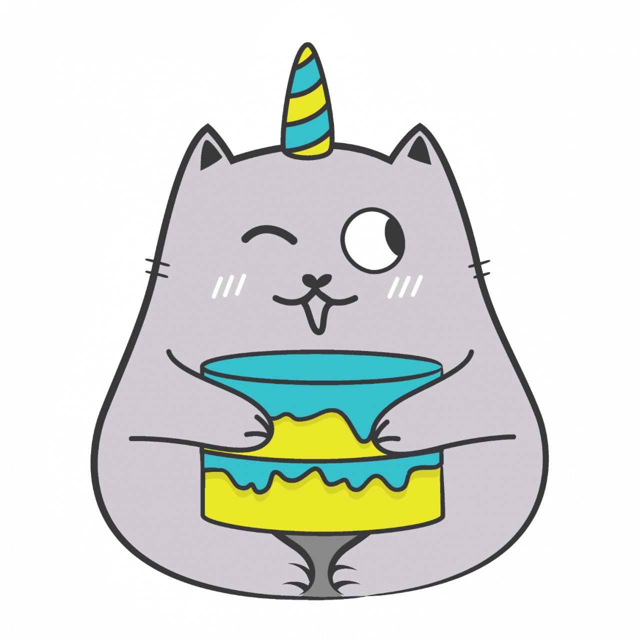 Set 4 bucati, Sticker decorativ, Pisica la ziua ei de nastere, Rezistent la apa, NO10238, 10 cm, Multicolor