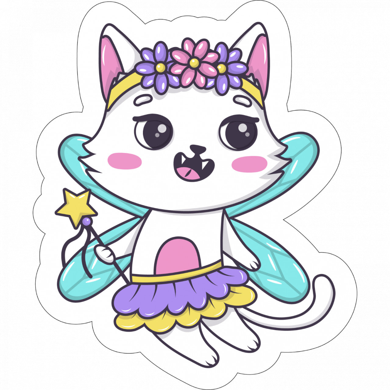 Set 4 bucati, Sticker decorativ, Pisica magica, Rezistent la apa, NO10241, 10 cm, Multicolor