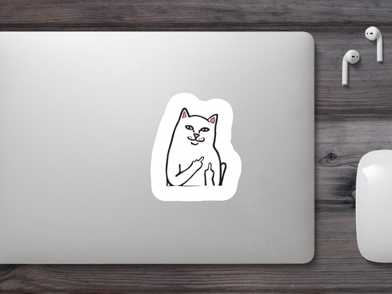 Set 4 bucati, Sticker decorativ, Pisica obraznica cu degetul mijlociu, Rezistent la apa, NO10244, 10 cm, Multicolor