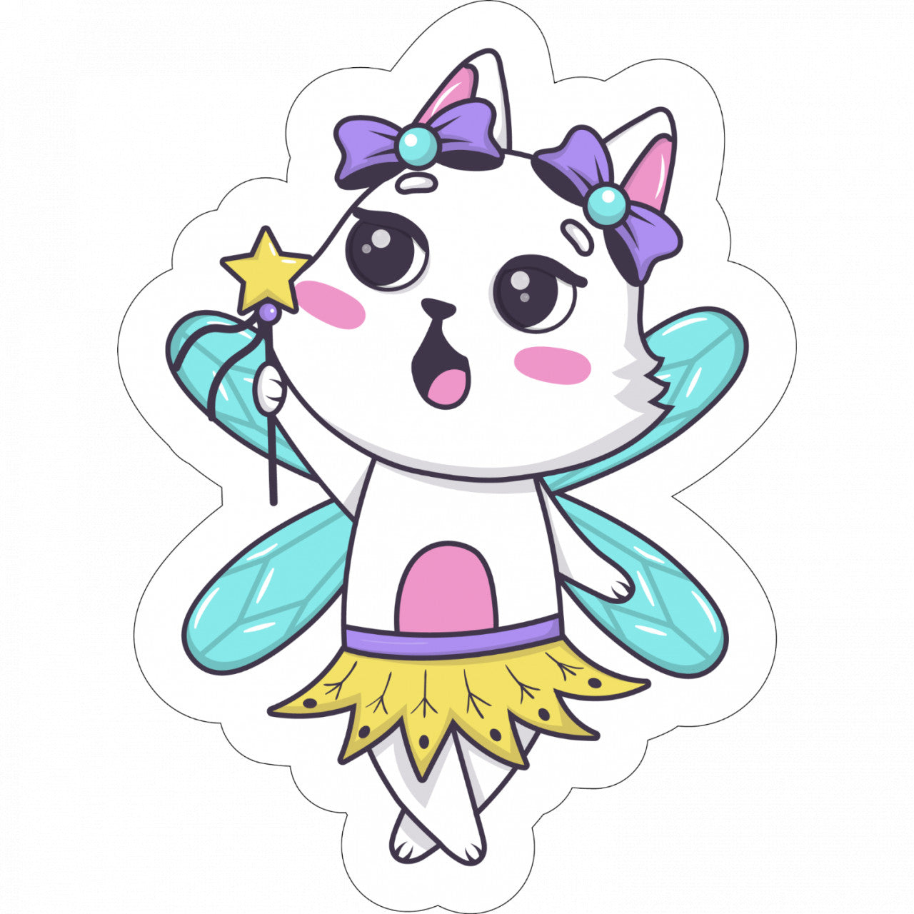 Set 4 bucati, Sticker decorativ, Pisica zana, Rezistent la apa, NO10263, 10 cm, Multicolor