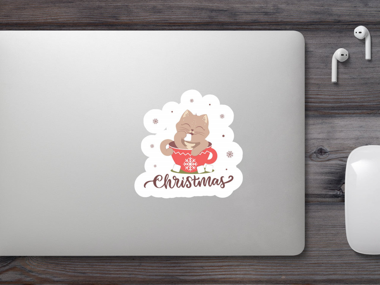 Set 4 bucati, Sticker decorativ, Pisicuta de Craciun, Rezistent la apa, NO10271, 10 cm, Multicolor