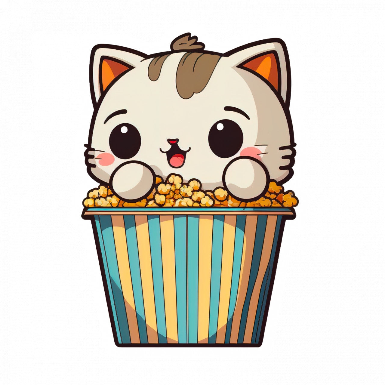 Set 4 bucati, Sticker decorativ, Pisicuta la cinema, Rezistent la apa, NO7508, 10 cm, Multicolor