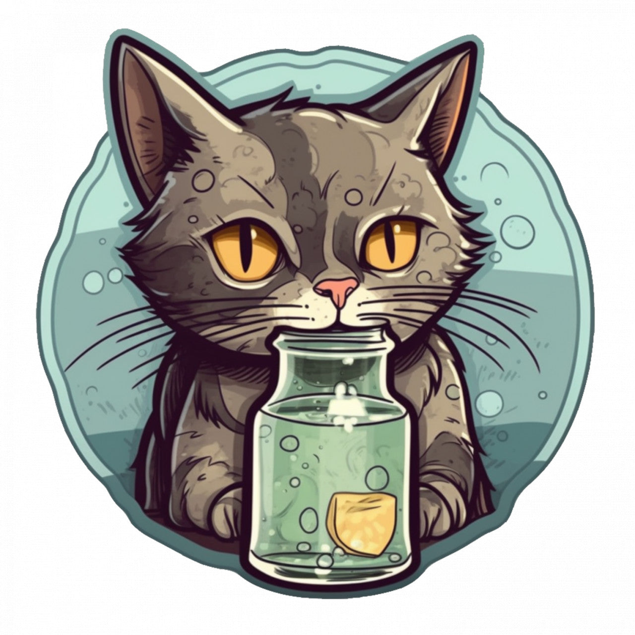 Set 4 bucati, Sticker decorativ, Pisicuta vrajitoare, Rezistent la apa, NO7515, 10 cm, Multicolor