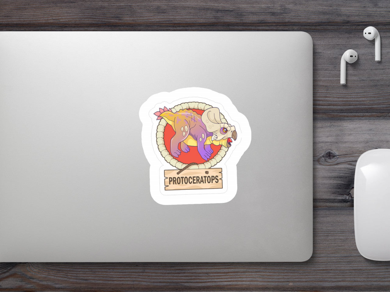 Set 4 bucati, Sticker decorativ, Protoceratops, Rezistent la apa, NO7727, 10 cm, Multicolor