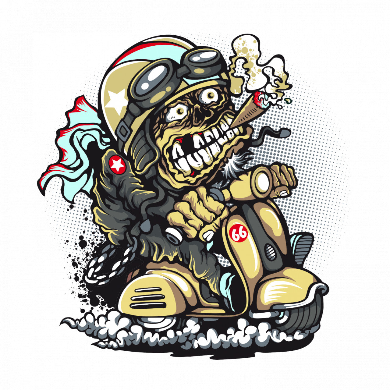 Set 4 bucati, Sticker decorativ, Riderul pe Vespa, Rezistent la apa, NO7851, 10 cm, Multicolor