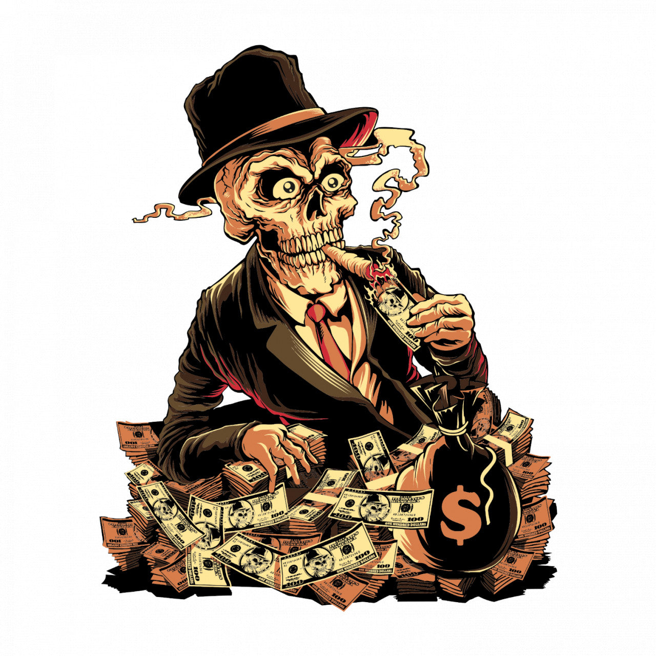 Set 4 bucati, Sticker decorativ, Schelete cu bani, Rezistent la apa, NO8370, 10 cm, Multicolor