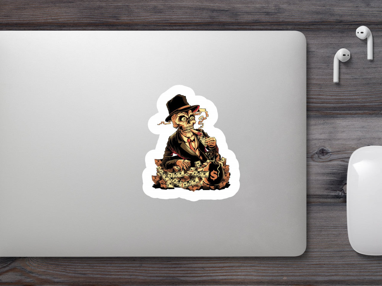 Set 4 bucati, Sticker decorativ, Schelete cu bani, Rezistent la apa, NO8370, 10 cm, Multicolor