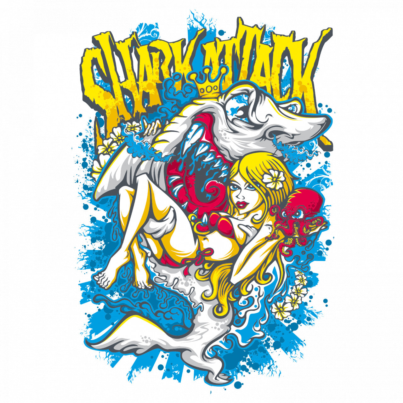 Set 4 bucati, Sticker decorativ, Shark Attack, Rezistent la apa, NO8413, 10 cm, Multicolor