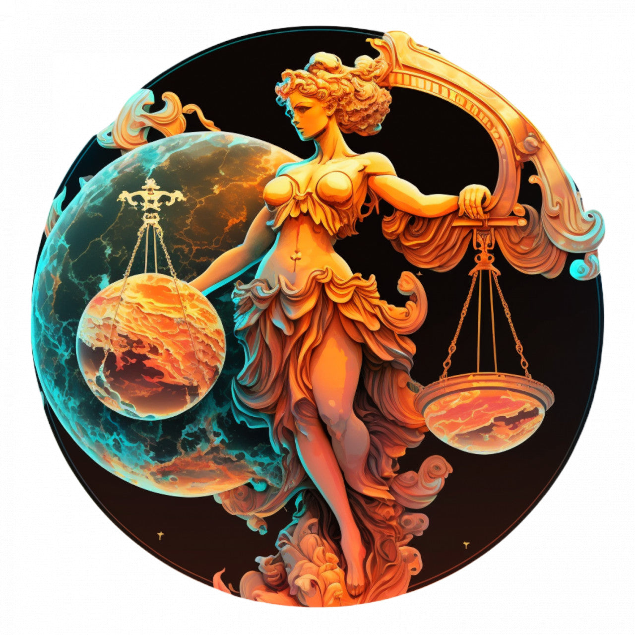 Set 4 bucati, Sticker decorativ, Simbol zodiacal pentru zodia Balanta, Rezistent la apa, NO8774, 10 cm, Multicolor