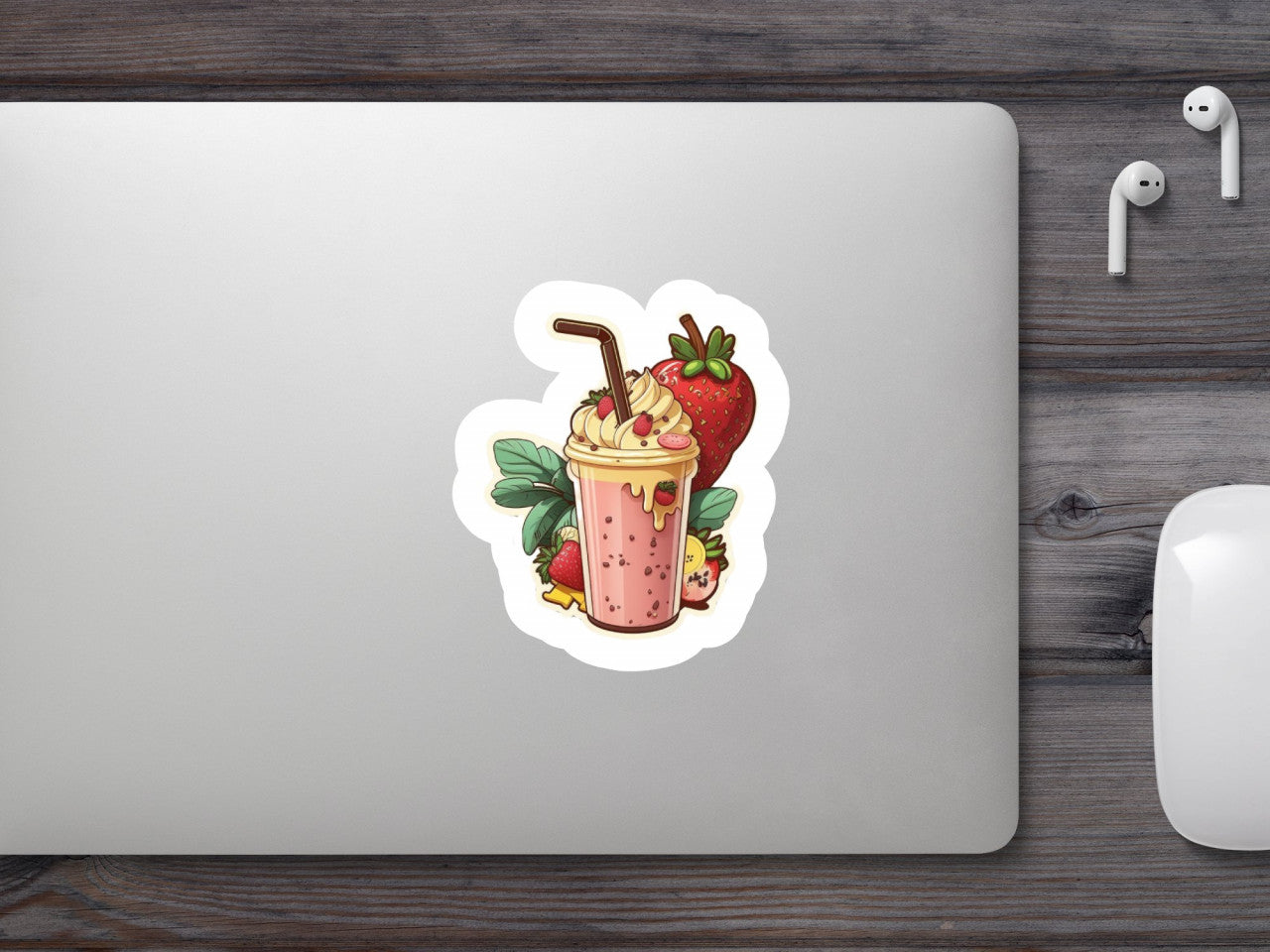 Set 4 bucati, Sticker decorativ, Smoothie cu banane si capsuni, Rezistent la apa, NO8227, 10 cm, Multicolor