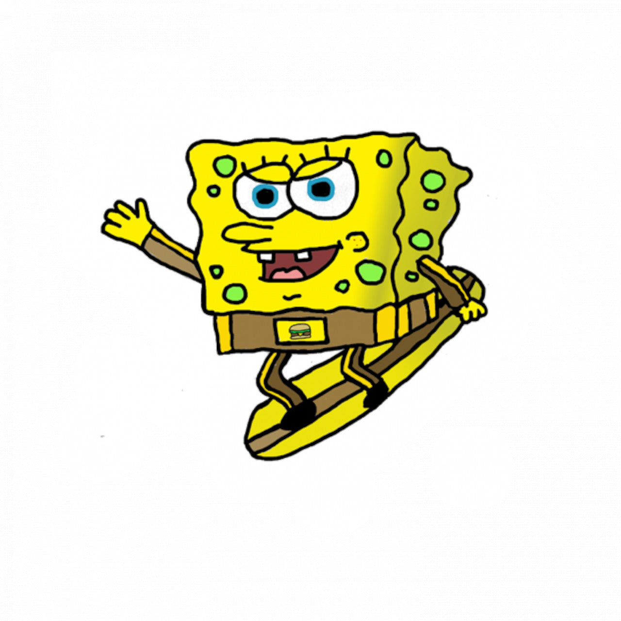 Set 4 bucati, Sticker decorativ, SpongeBob pe skeyboard Meme, Rezistent la apa, NO8937, 10 cm, Multicolor