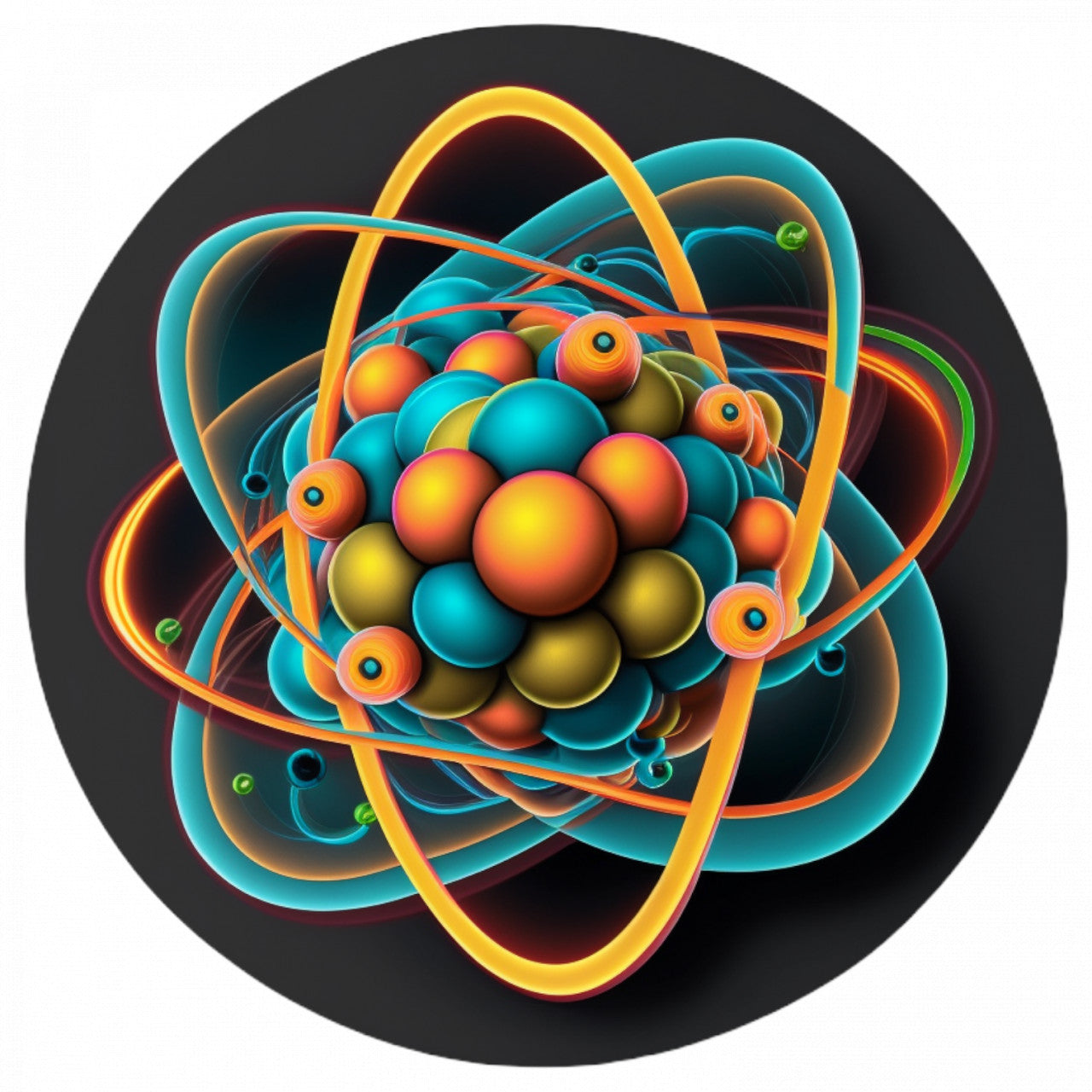 Set 4 bucati, Sticker decorativ, Structura atomica, Rezistent la apa, NO8248, 10 cm, Multicolor